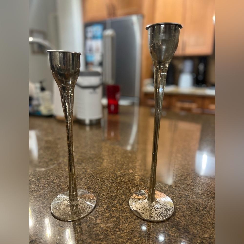Gold mercury glass candle holders